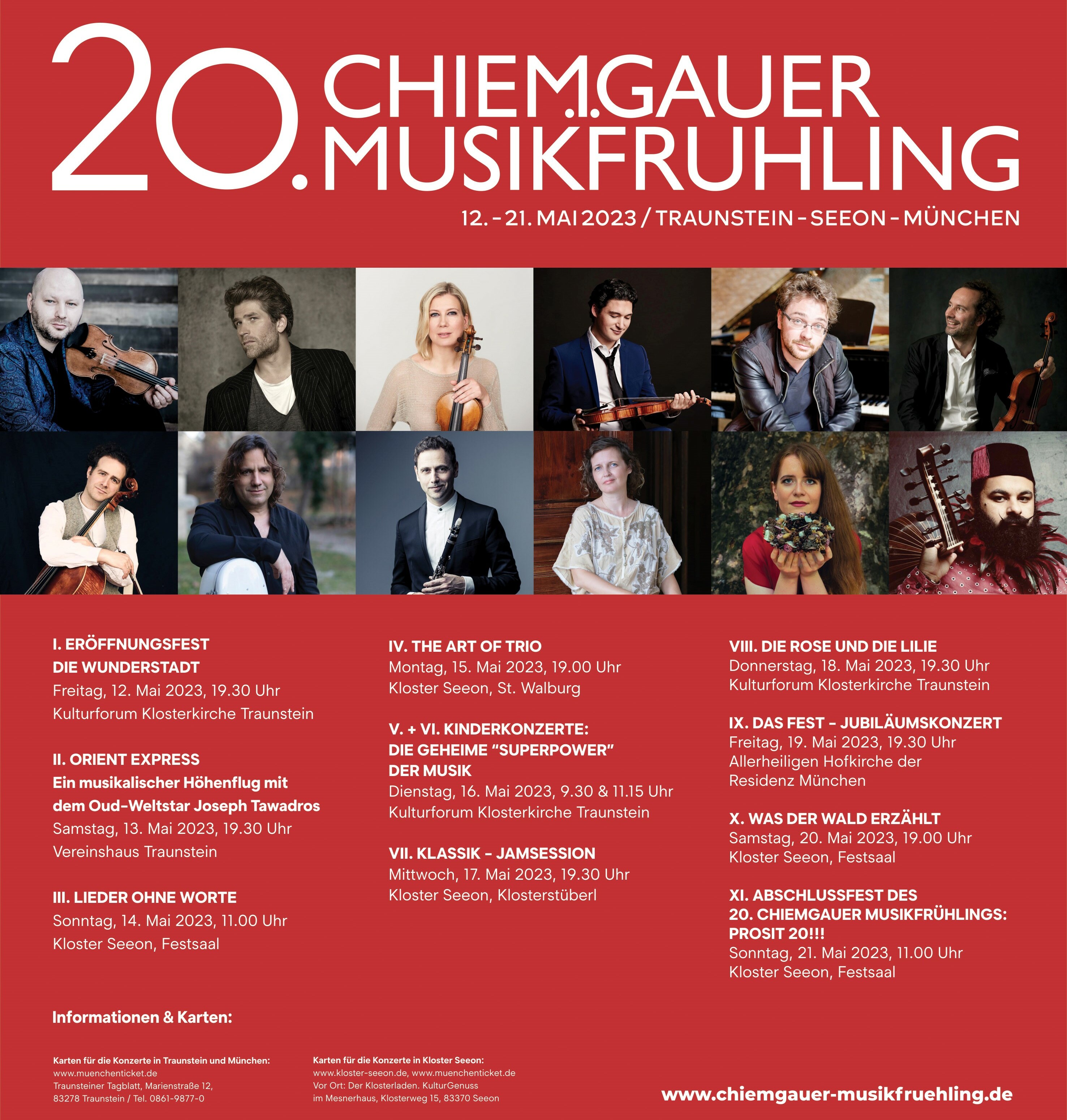 Plakat mit Veranstaltungen des 20. Chiemgauer Musikfrühlings