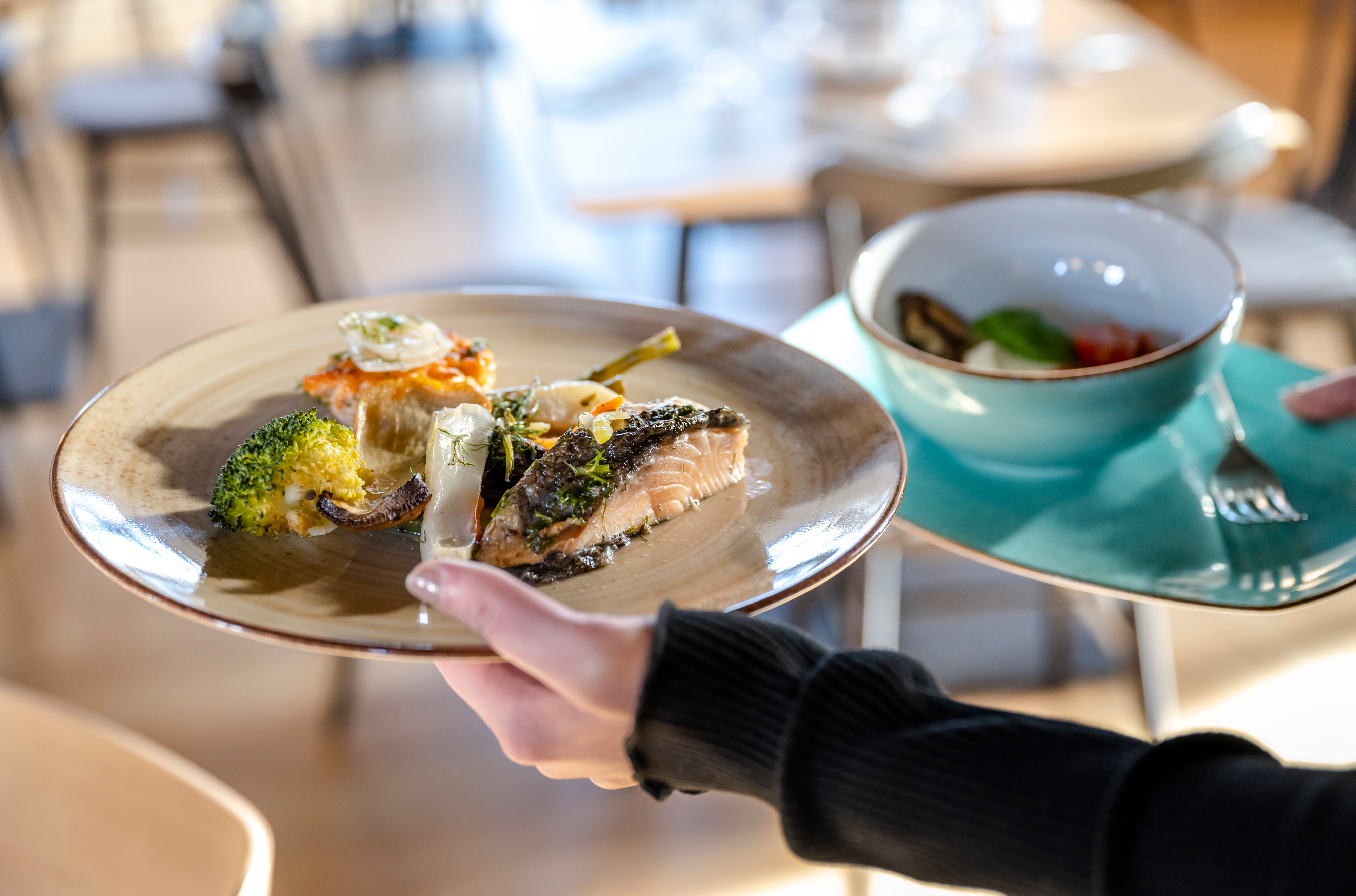 Teller mit Hauptgericht und Beilage im Tagungsrestaurant Ex libris