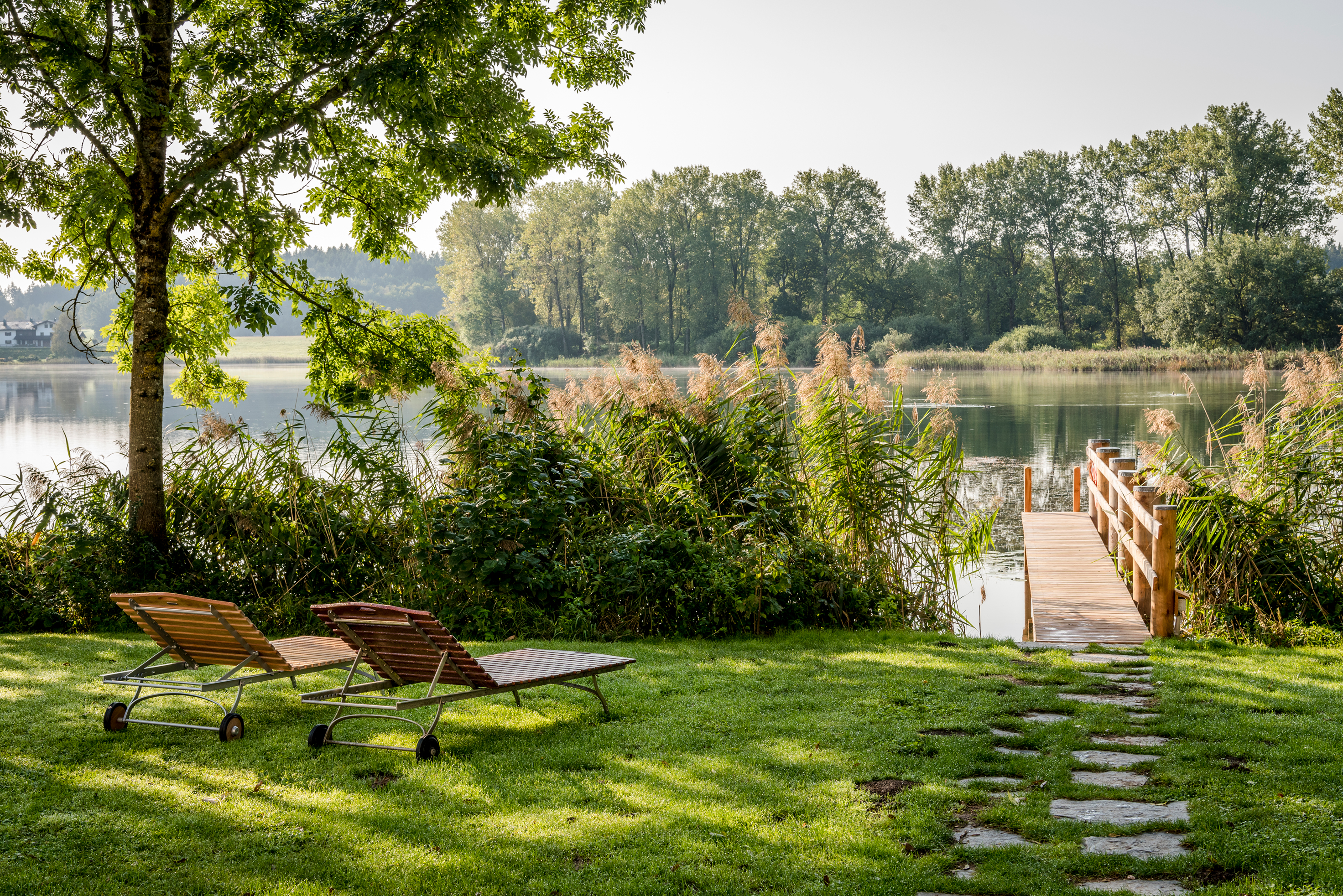 Steg und Liegewiese am Seeoner See von Kloster Seeon