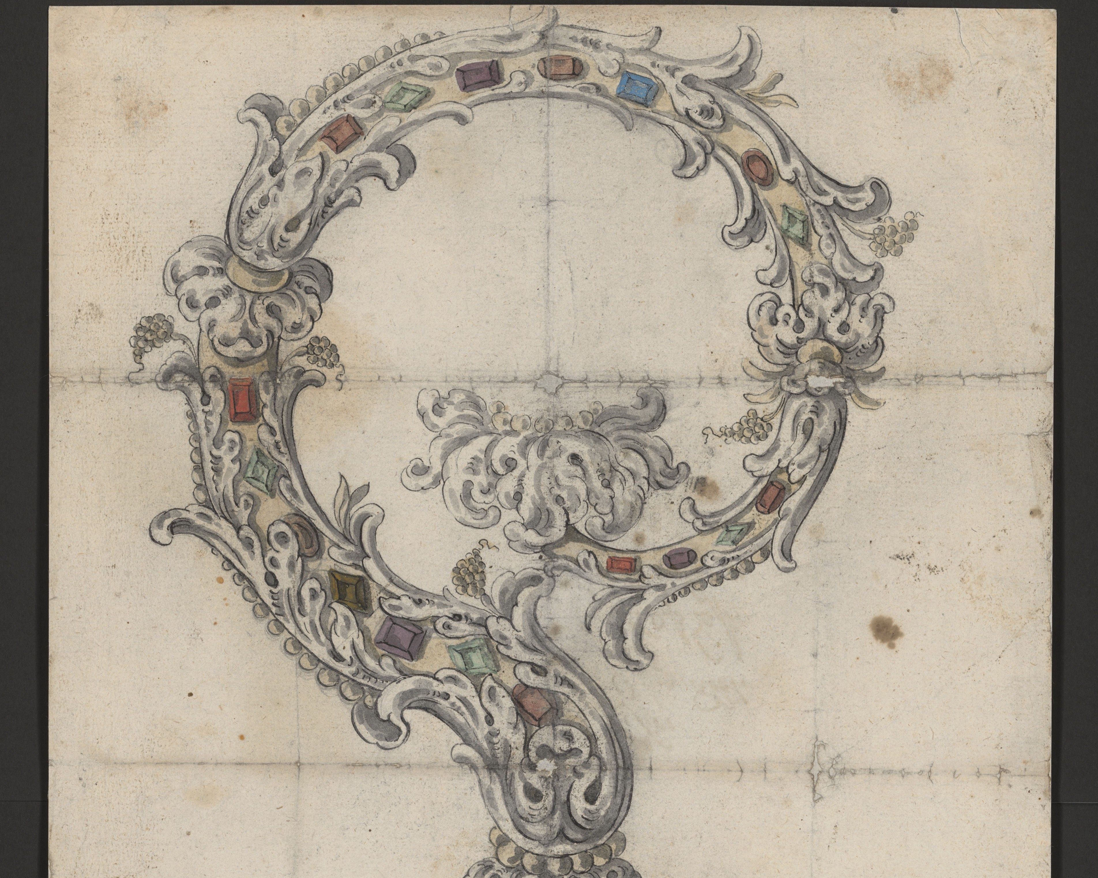 Bayerisches Hauptstaatsarchiv, Plansammlung 19732. Federzeichnung der 1643 bei
einem Augsburger Silberschmied gefertigten Kr&uuml;mme eines neuen Krummstabes f&uuml;r Abt Honorat Kolb (1634-
1653)_(Ausschnitt)