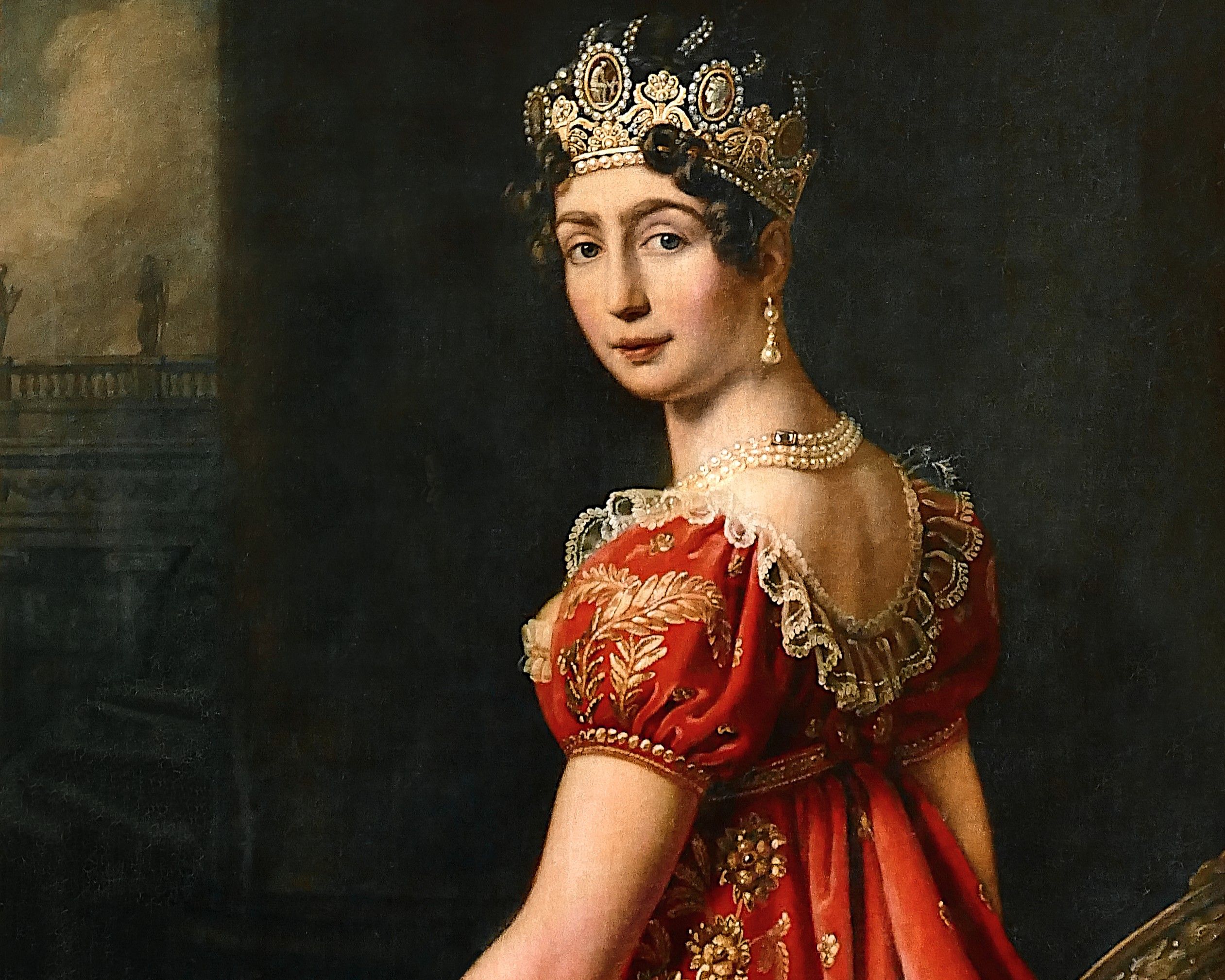 Auguste Amalie Vizekönigin von Italien mit Kaiserin Joséphines Kameen-Diadem, Ölgemälde eines anonymen Meisters, nach 1814, Privatbesitz