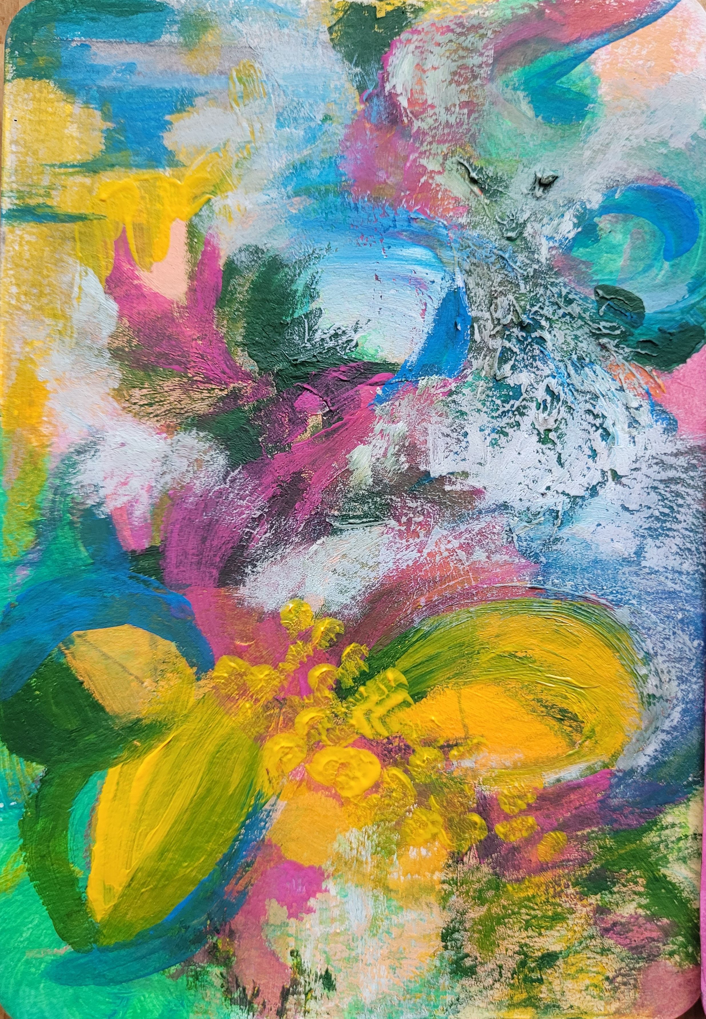 Freiheit im Farbenspiel (Freiheit 1)
Acryl, Buntstift auf Papier
10,5 x 14.8 cm